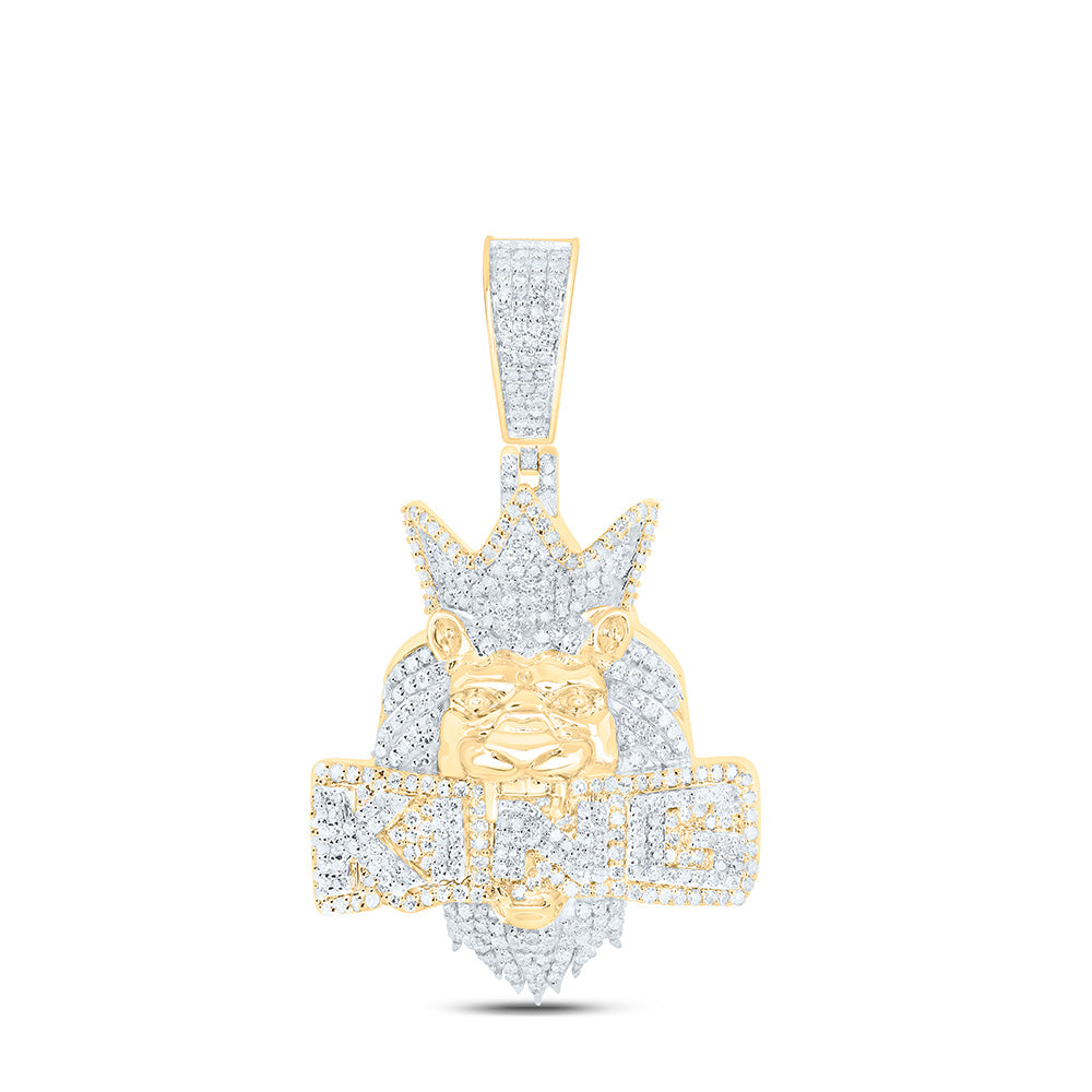 10k Gold 1 1/3 CTW-Natural Diamond Lion "King" Mens Charm