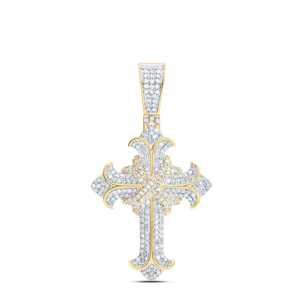 10k Gold 7/8 CTW-Natural Diamond Cross Mens Charm