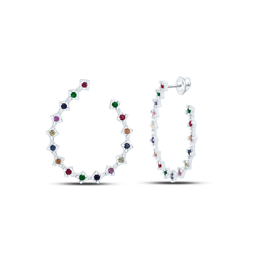 14k Gold 3/4 CTW-Rd-Natural Gemstone Multi Clear Sapphire Earring