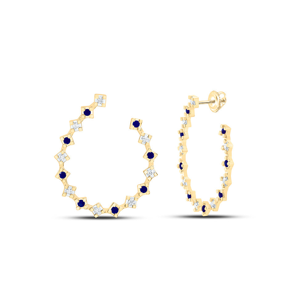 14k Gold 1/3 CTW-Natural Diamond 3/8 CTW-Rd-Bs Natural Gemstone Hoop Earring