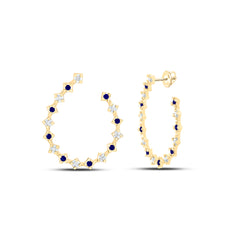 14k Gold 1/3 CTW-Natural Diamond 3/8 CTW-Rd-Bs Natural Gemstone Hoop Earring