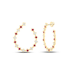 14k Gold 1/3 CTW-Natural Diamond 1/3 CTW-Rd-Ru Natural Gemstone Hoop Earring