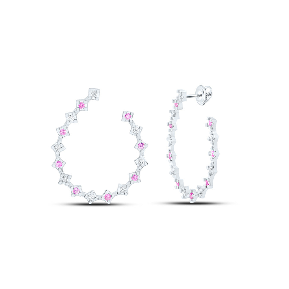 14k Gold 1/3 CTW-Natural Diamond 1/3 CTW-Rd-Pi Sapp Natural Gemstone Hoop Earring