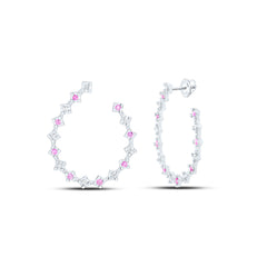 14k Gold 1/3 CTW-Natural Diamond 1/3 CTW-Rd-Pi Sapp Natural Gemstone Hoop Earring