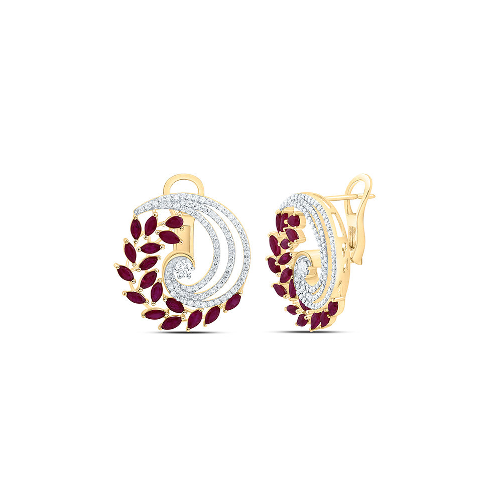 14k Gold 1 CTW-Natural Diamond 2 5/8 CTW-Mq-Ru, 1/8 CTW-Ps-Ru Natural Gemstone Earring