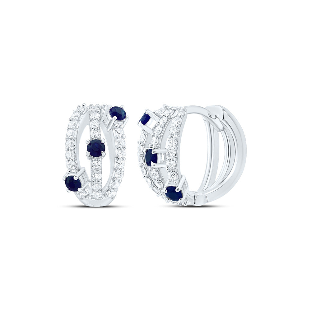 14k Gold 3/8 CTW-Natural Diamond 1/3 CTW-Rd-Bs Natural Gemstone Hoop Earring