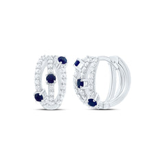 14k Gold 3/8 CTW-Natural Diamond 1/3 CTW-Rd-Bs Natural Gemstone Hoop Earring