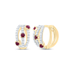 14k Gold 3/8 CTW-Natural Diamond 1/3 CTW-Rd-Ru Natural Gemstone Hoop Earring