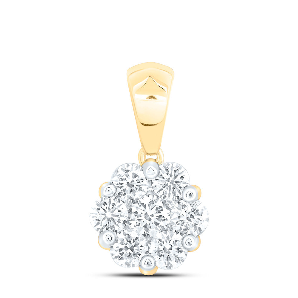 14k Gold 5/8 CTW-Natural Diamond Fashion Flower Pendant