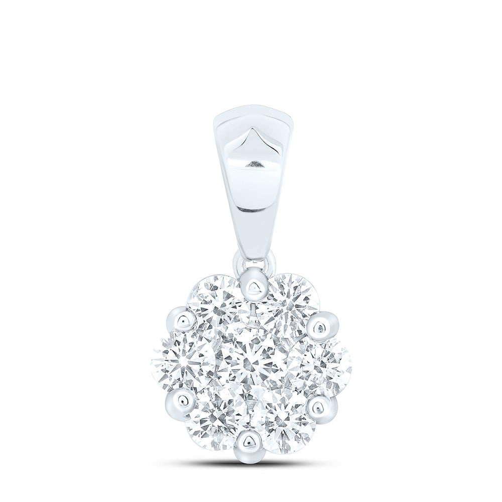 14k Gold 3/4 CTW-Natural Diamond Fashion Flower Pendant