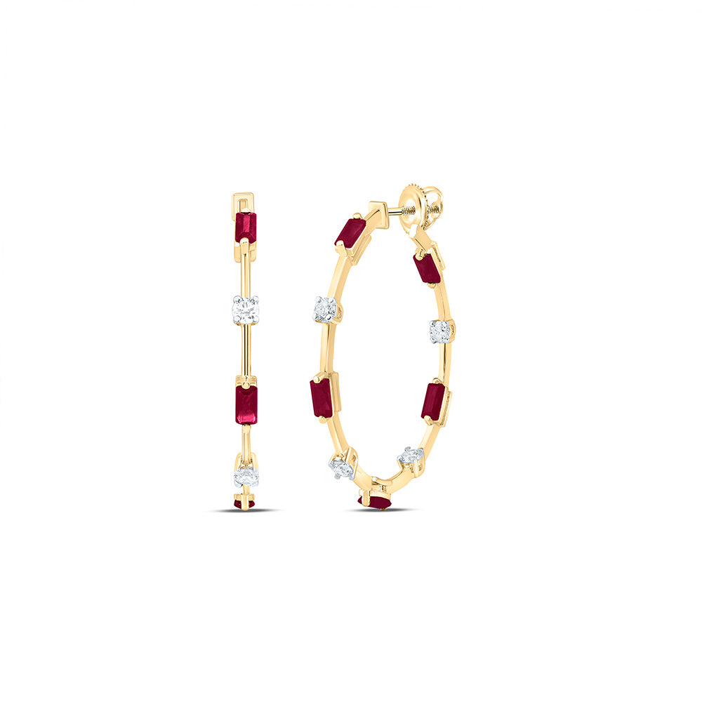14k Gold 7/8 CTW-Natural Diamond 2 5/8 CTW-Bag-Ru Natural Gemstone Hoop Earring