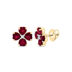 14k Gold 0.03 CTW-Natural Diamond 2 1/4 CTW-Ht-Ruby Natural Gemstone Heart Flower Earring