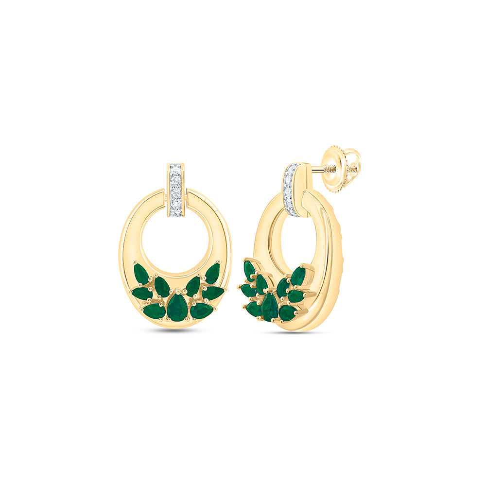 14k Gold 1/8 CTW-Natural Diamond 2 1/2 CTW-Ps-Em Natural Gemstone Earring