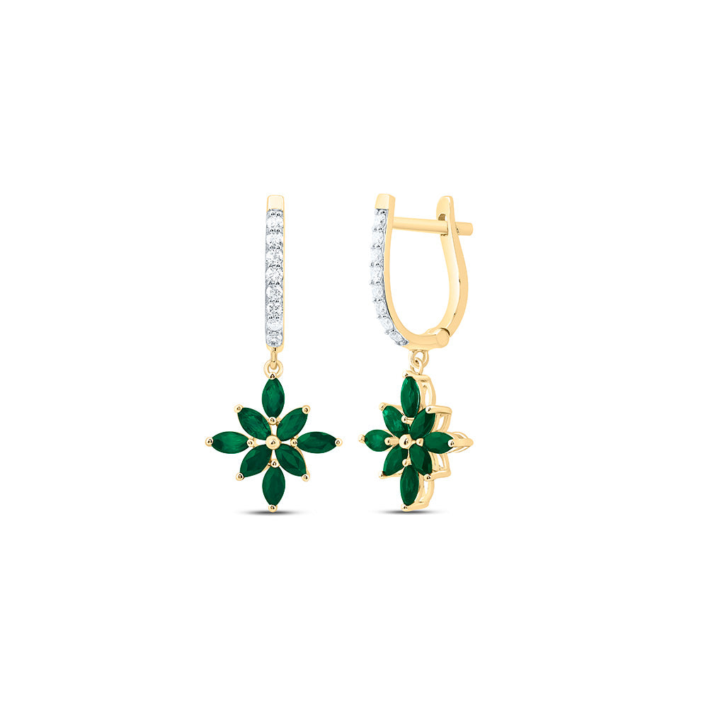 14k Gold 1/5 CTW-Natural Diamond 1 CTW-Mq-Em Natural Gemstone Dangling Earring