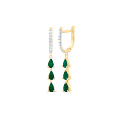 14k Gold 1/5 CTW-Natural Diamond 1 CTW-Ps-Em Natural Gemstone Dangling Earring