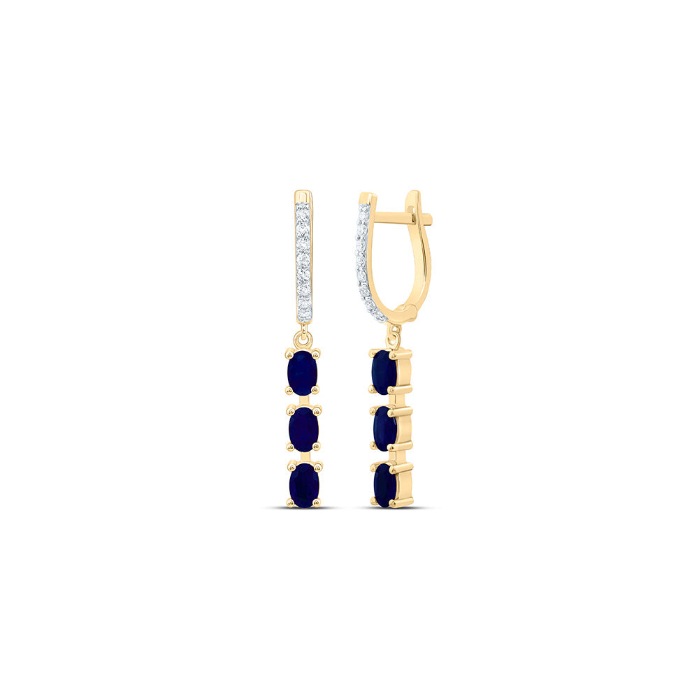 14k Gold 1/5 CTW-Natural Diamond 2 CTW-Ov-Bs Natural Gemstone Dangling Earring