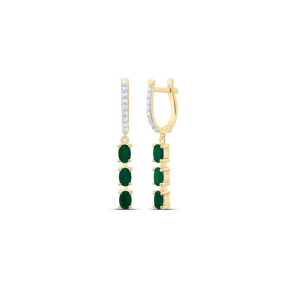 14k Gold 1/5 CTW-Natural Diamond 1 1/2 CTW-Ov-Em Natural Gemstone Dangling Earring