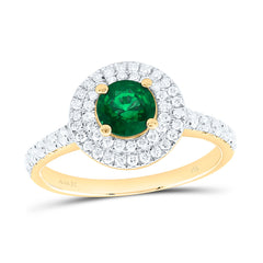 14k Gold 1/2 CTW-Natural Diamond 5.5MM-Rd-Em Natural Gemstone Round Ring