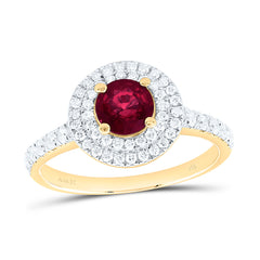 14k Gold 1/2 CTW-Natural Diamond 5.5MM-Rd-Ruby Natural Gemstone Round Ring