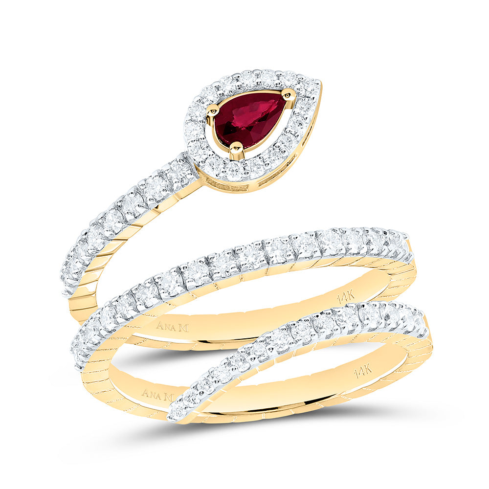 14k Gold 5/8 CTW-Natural Diamond 5X3MM-Ps-Ruby Natural Gemstone Ring