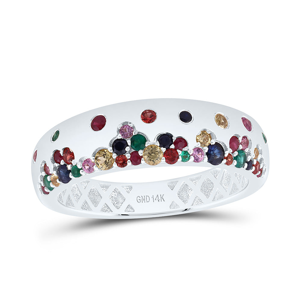 14k Gold 5/8 CTWrd-Natural Gemstone Multi Clear Sapphire Band