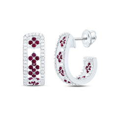 14k Gold 1/2 CTW-Natural Diamond 5/8 CTW-Rd-Ru Natural Gemstone Hoop Earring