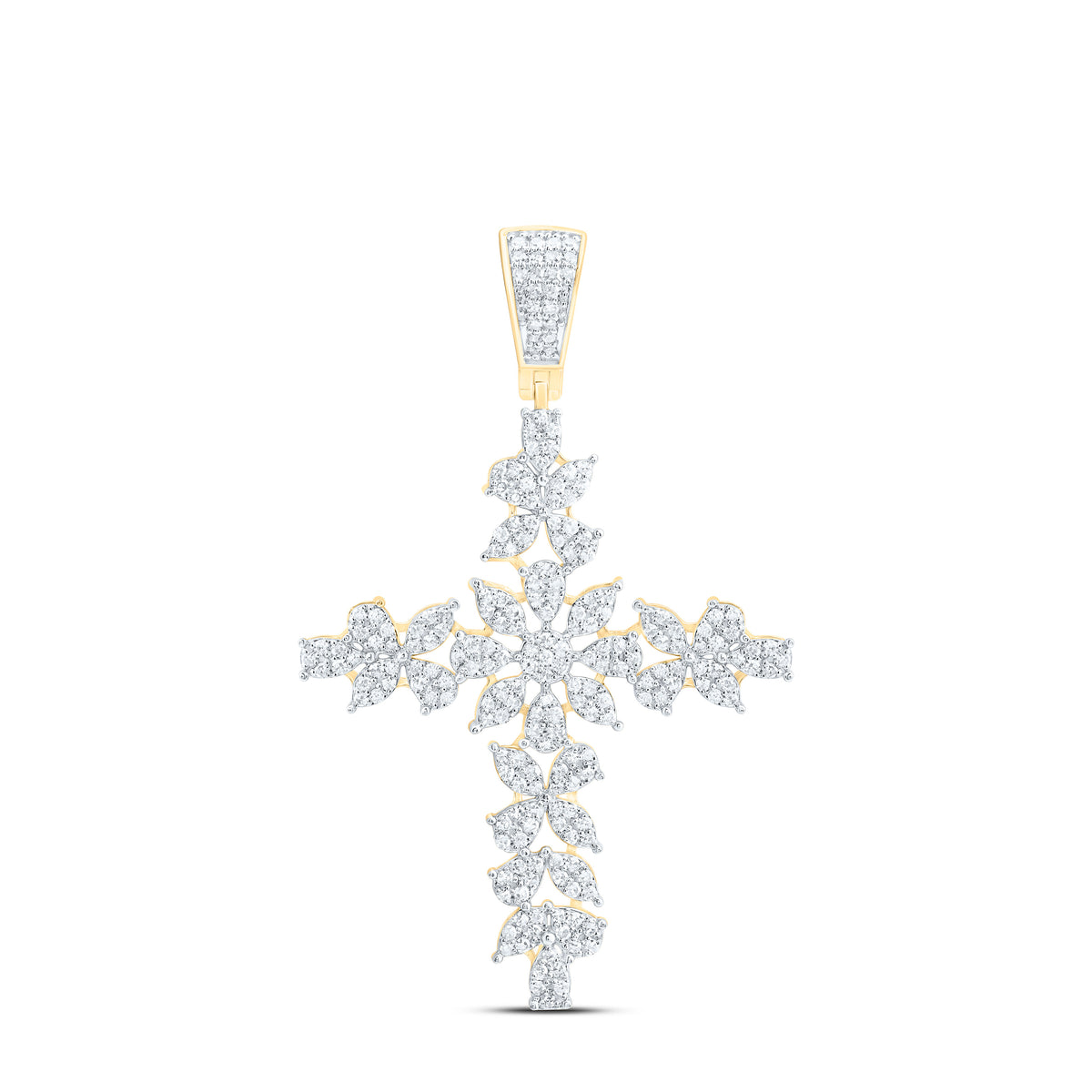 10k Gold 3/4 CTW-Natural Diamond Flower Fashion Cross Pendant