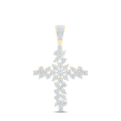 10k Gold 3/4 CTW-Natural Diamond Flower Fashion Cross Pendant