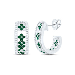 14k Gold 1/2 CTW-Natural Diamond 3/8 CTW-Rd-Em Natural Gemstone Hoop Earring