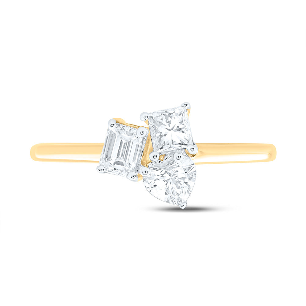 14k Gold 3/4 CTW-Natural Diamond I1 Ij 1/4 Ct-Cem, 1/4 Ct-Cht, 1/4 Ct-Cpr 3 Stone Ring