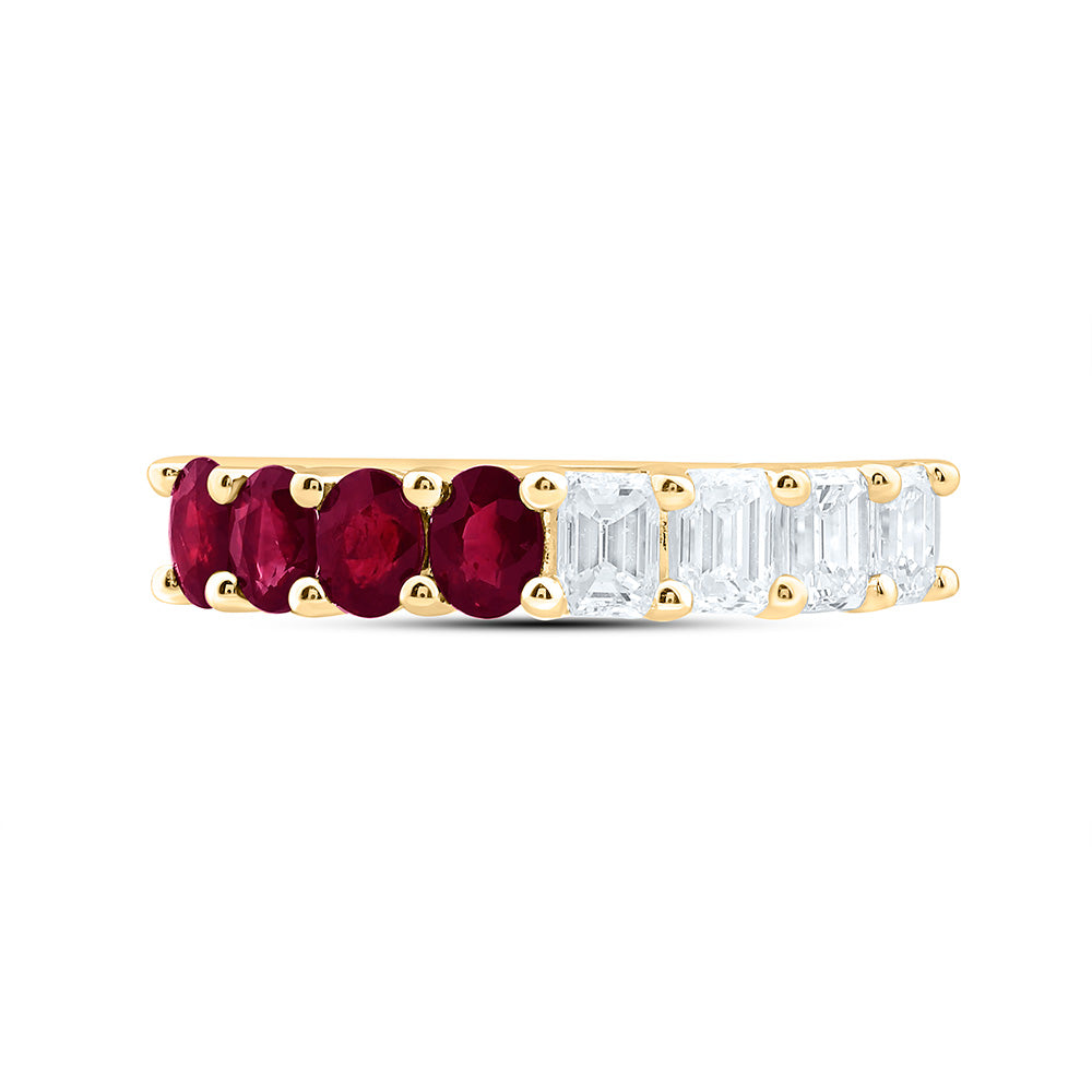 14k Gold 1 CTW-Natural Diamond 3/4 Ct-Ov-Ru Natural Gemstone Band