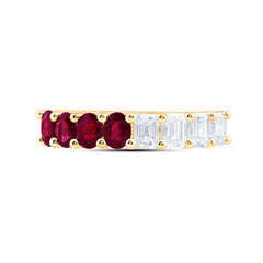 14k Gold 1 CTW-Natural Diamond 3/4 Ct-Ov-Ru Natural Gemstone Band