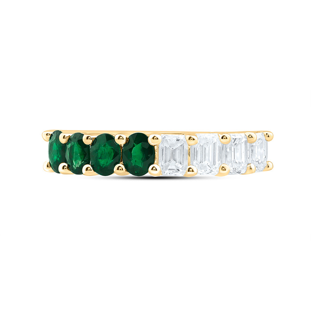 14k Gold 7/8 CTW-Natural Diamond 3/4 Ct-Ov-Em Natural Gemstone Band