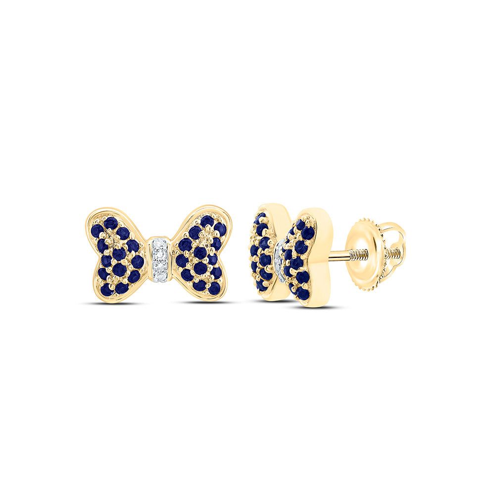 14k Gold 0.01 CTW-Natural Diamond 1/3 CTW-Rd-Bs Natural Gemstone Bow Earring