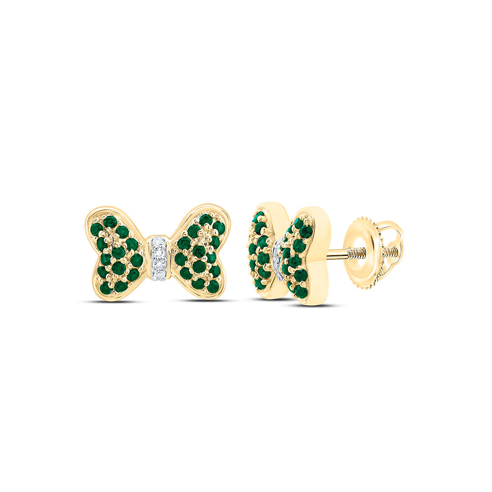 14k Gold 0.01 CTW-Natural Diamond 1/4 CTW-Rd-Em Natural Gemstone Bow Earring