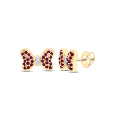 14k Gold 0.01 CTW-Natural Diamond 1/4 CTW-Rd-Ru Natural Gemstone Bow Earring
