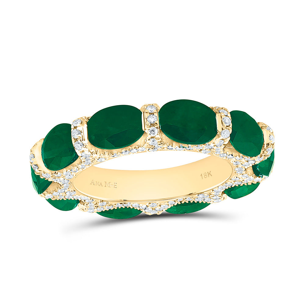 18k Gold 3/4 CTW-Natural Diamond 7 1/2 CTW-Ov-Em Natural Gemstone Band