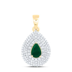 14k Gold 3/8 CTW-Natural Diamond 6X4MM Ps-Em Natural Gemstone Pear Pendant
