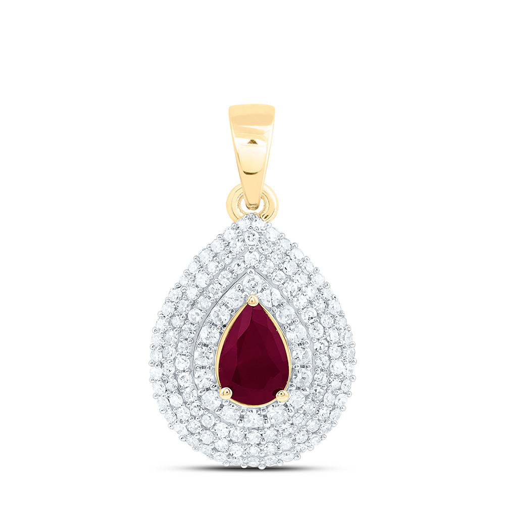 14k Gold 3/8 CTW-Natural Diamond 6X4MM Ps-Ru Natural Gemstone Pear Pendant