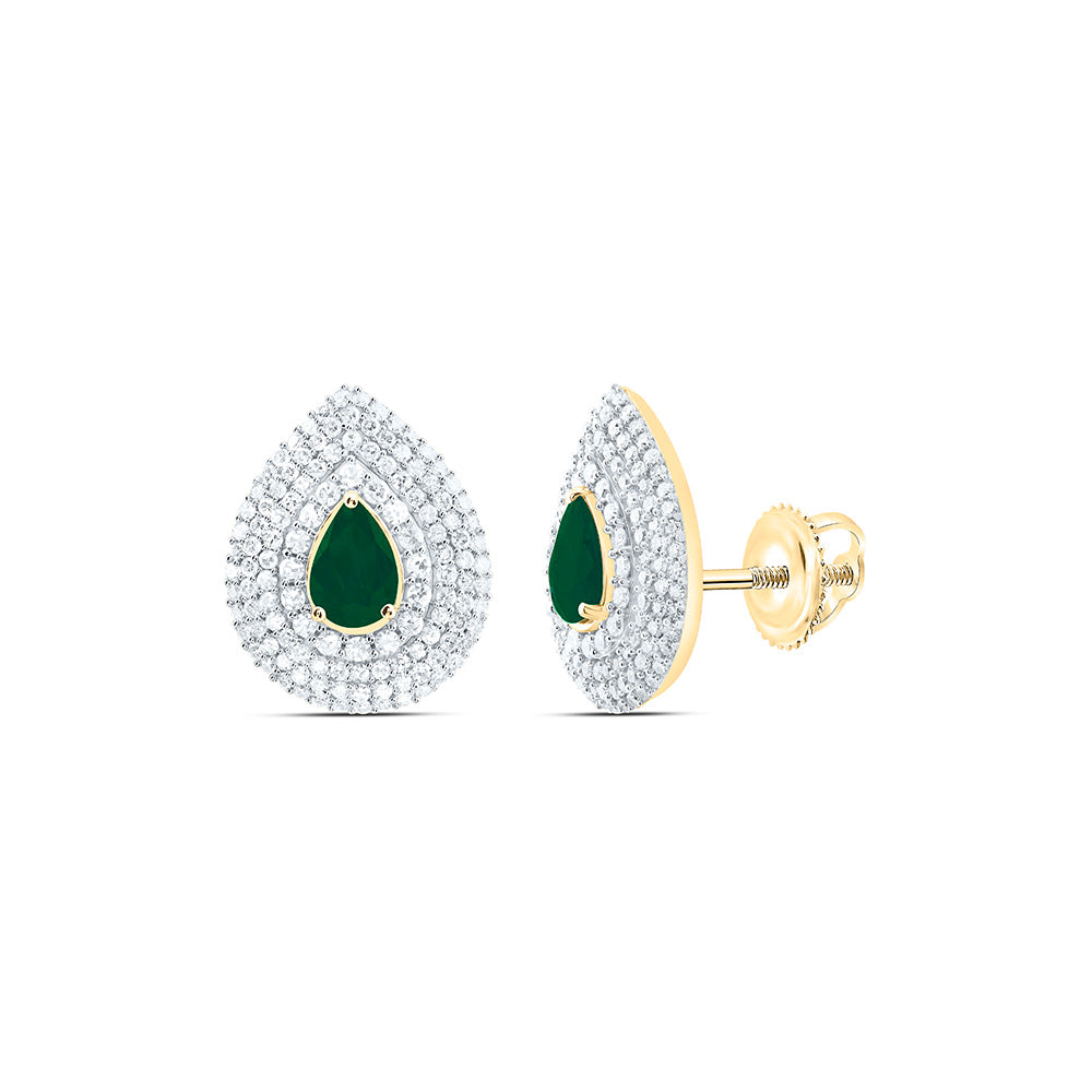 14k Gold 3/4 CTW-Natural Diamond 6X4MM-Ps-Em Natural Gemstone Pear Earring