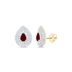 14k Gold 3/4 CTW-Natural Diamond 6X4MM-Ps-Ru Natural Gemstone Pear Earring