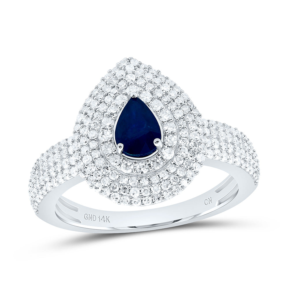 14k Gold 5/8 CTW-Natural Diamond 6X4MM Ps-Bs Natural Gemstone Pear Ring