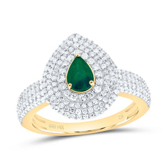 14k Gold 5/8 CTW-Natural Diamond 6X4MM Ps-Em Natural Gemstone Pear Ring