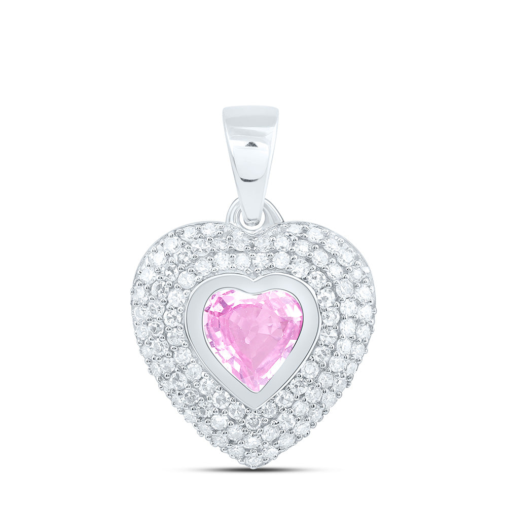 14k Gold 1/4 CTW-Natural Diamond 5MM Ht-Pi Sapp Natural Gemstone Heart Pendant