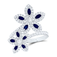14k Gold 3/4 CTW-Natural Diamond 3/4 Ct-Mq-Bs Natural Gemstone Flower Ring