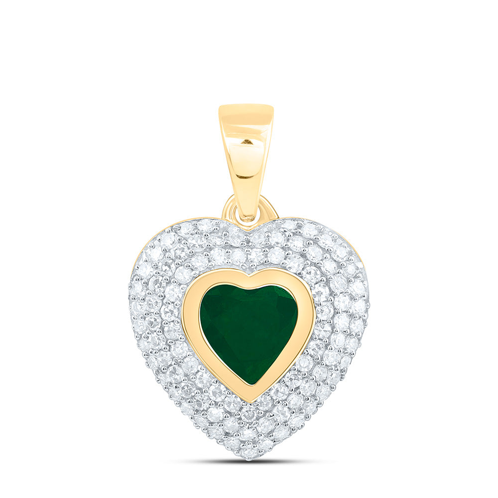 14k Gold 1/4 CTW-Natural Diamond 5MM Ht-Em Natural Gemstone Heart Pendant