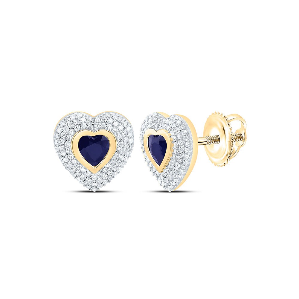 14k Gold 1/2 CTW-Natural Diamond 5MM-Ht-Bs Natural Gemstone Heart Earring