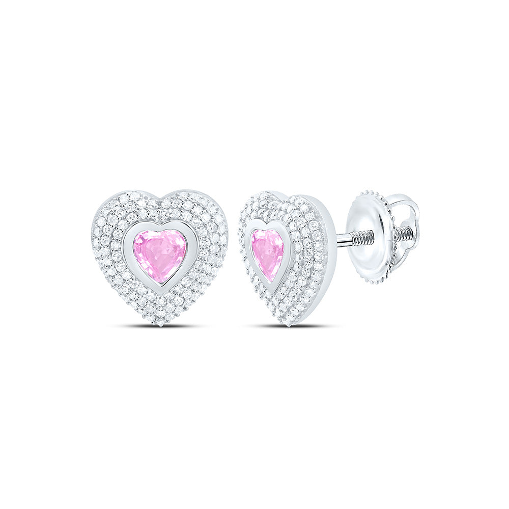 14k Gold 1/2 CTW-Natural Diamond 5MM-Ht-Pi Sapp Natural Gemstone Heart Earring