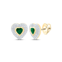 14k Gold 1/2 CTW-Natural Diamond 5MM-Ht-Em Natural Gemstone Heart Earring