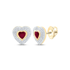 14k Gold 1/2 CTW-Natural Diamond 5MM-Ht-Ru Natural Gemstone Heart Earring